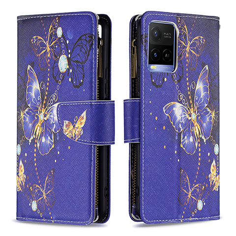 Funda de Cuero Cartera con Soporte Patron de Moda Carcasa B04F para Vivo Y21G Azul Real