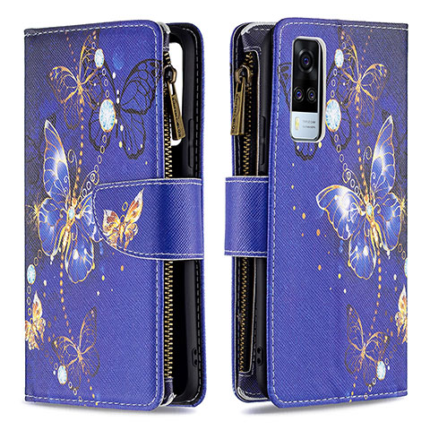 Funda de Cuero Cartera con Soporte Patron de Moda Carcasa B04F para Vivo Y31 (2021) Azul Real