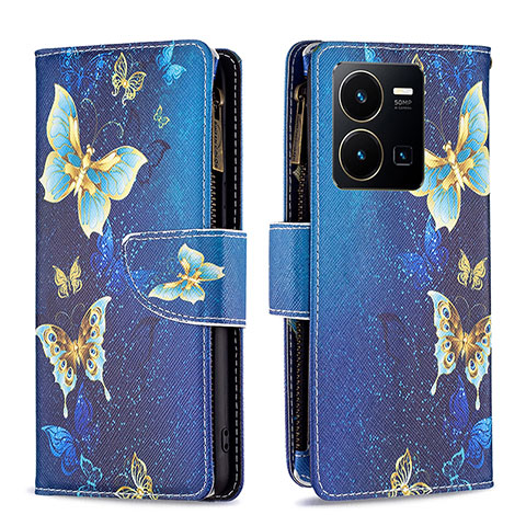 Funda de Cuero Cartera con Soporte Patron de Moda Carcasa B04F para Vivo Y35 4G Azul