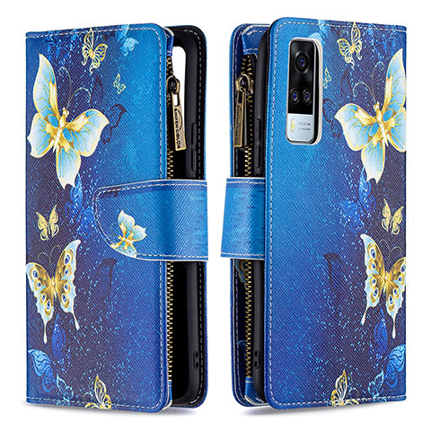 Funda de Cuero Cartera con Soporte Patron de Moda Carcasa B04F para Vivo Y51 (2021) Azul