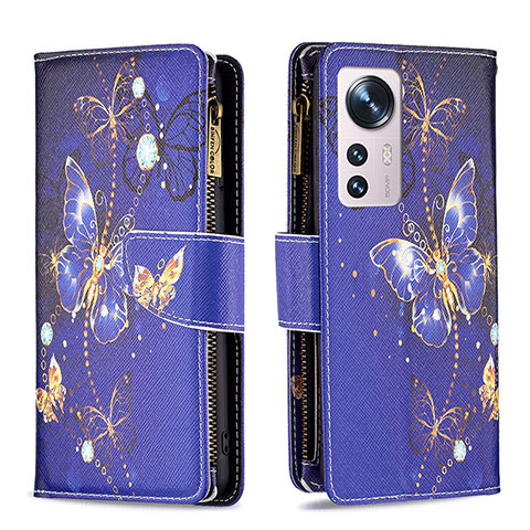 Funda de Cuero Cartera con Soporte Patron de Moda Carcasa B04F para Xiaomi Mi 12S 5G Azul Real