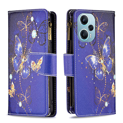 Funda de Cuero Cartera con Soporte Patron de Moda Carcasa B04F para Xiaomi Poco F5 5G Azul Real