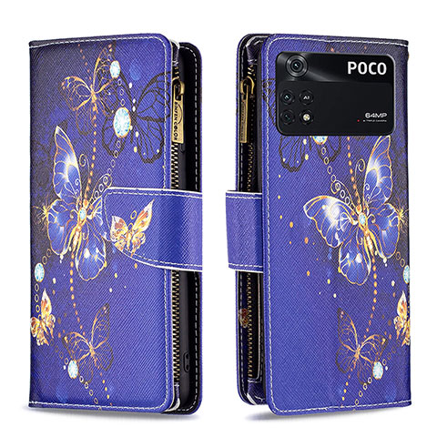 Funda de Cuero Cartera con Soporte Patron de Moda Carcasa B04F para Xiaomi Poco M4 Pro 4G Azul Real