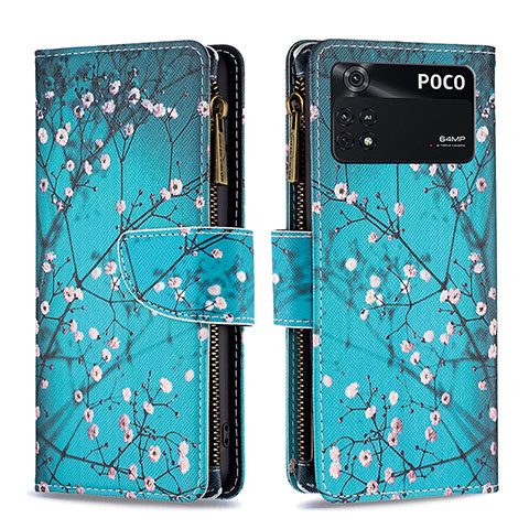 Funda de Cuero Cartera con Soporte Patron de Moda Carcasa B04F para Xiaomi Poco M4 Pro 4G Cian