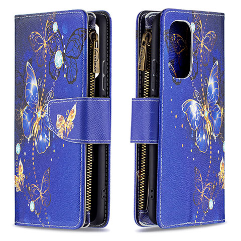 Funda de Cuero Cartera con Soporte Patron de Moda Carcasa B04F para Xiaomi Redmi K40 Pro 5G Azul Real