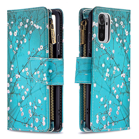 Funda de Cuero Cartera con Soporte Patron de Moda Carcasa B04F para Xiaomi Redmi Note 10 4G Cian