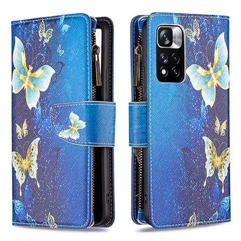 Funda de Cuero Cartera con Soporte Patron de Moda Carcasa B04F para Xiaomi Redmi Note 11 Pro+ Plus 5G Azul