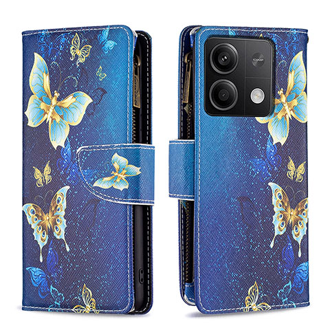 Funda de Cuero Cartera con Soporte Patron de Moda Carcasa B04F para Xiaomi Redmi Note 13 5G Azul