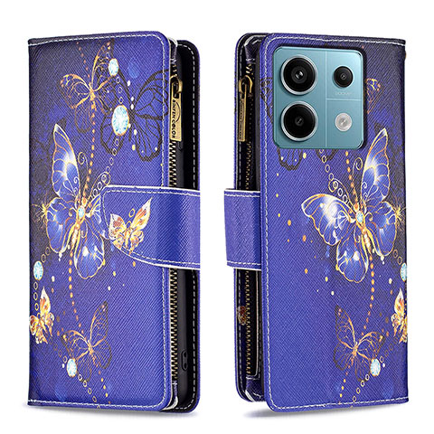 Funda de Cuero Cartera con Soporte Patron de Moda Carcasa B04F para Xiaomi Redmi Note 13 Pro 5G Azul Real