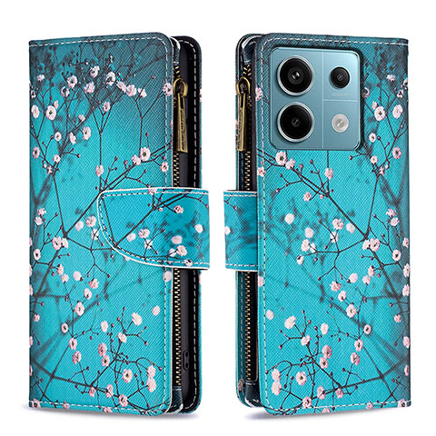 Funda de Cuero Cartera con Soporte Patron de Moda Carcasa B04F para Xiaomi Redmi Note 13 Pro 5G Cian