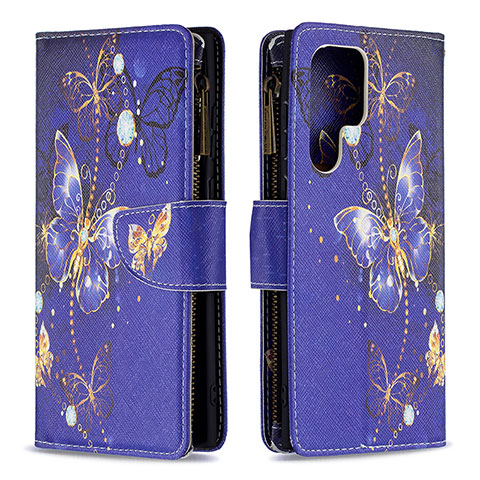 Funda de Cuero Cartera con Soporte Patron de Moda Carcasa B05F para Samsung Galaxy S24 Ultra 5G Azul Real