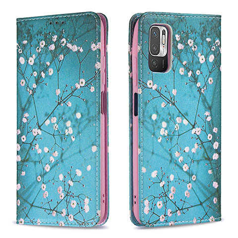 Funda de Cuero Cartera con Soporte Patron de Moda Carcasa B05F para Xiaomi POCO M3 Pro 5G Cian