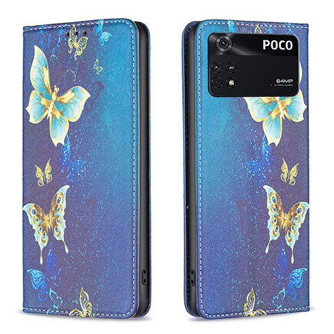 Funda de Cuero Cartera con Soporte Patron de Moda Carcasa B05F para Xiaomi Poco M4 Pro 4G Azul Cielo