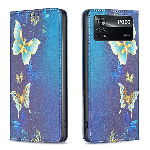 Funda de Cuero Cartera con Soporte Patron de Moda Carcasa B05F para Xiaomi Poco X4 Pro 5G Azul