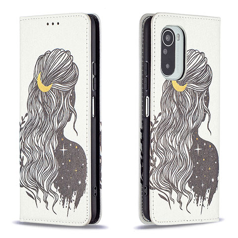 Funda de Cuero Cartera con Soporte Patron de Moda Carcasa B05F para Xiaomi Redmi K40 Pro 5G Gris