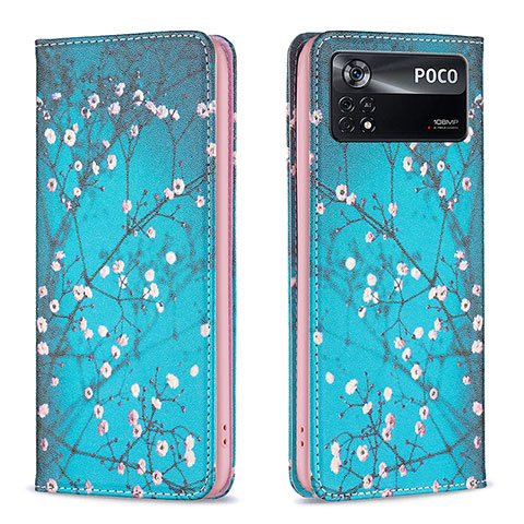 Funda de Cuero Cartera con Soporte Patron de Moda Carcasa B05F para Xiaomi Redmi Note 11E Pro 5G Cian