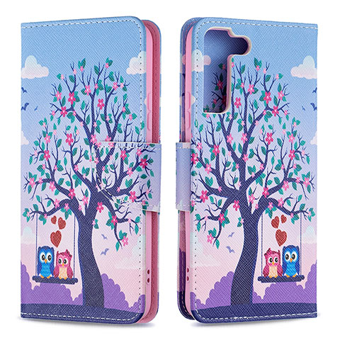 Funda de Cuero Cartera con Soporte Patron de Moda Carcasa B09F para Samsung Galaxy S21 5G Purpura Claro