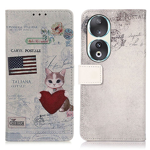 Funda de Cuero Cartera con Soporte Patron de Moda Carcasa D02Y para Huawei Honor 90 5G Gris