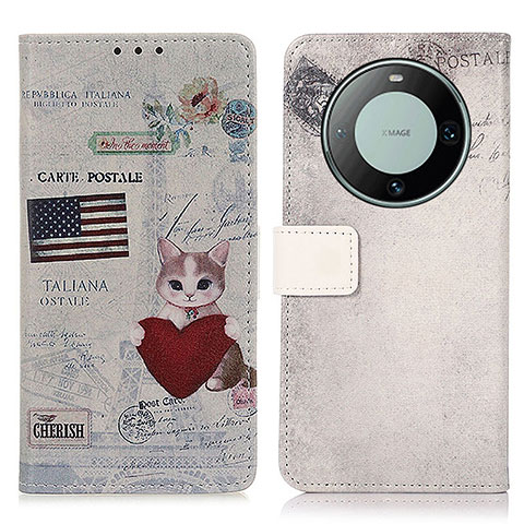 Funda de Cuero Cartera con Soporte Patron de Moda Carcasa D02Y para Huawei Mate 60 Pro+ Plus Gris