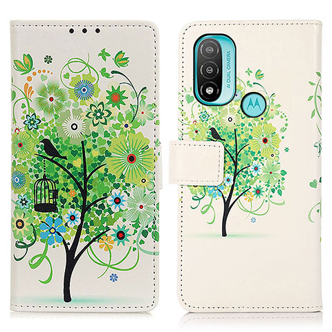 Funda de Cuero Cartera con Soporte Patron de Moda Carcasa D02Y para Motorola Moto E20 Verde