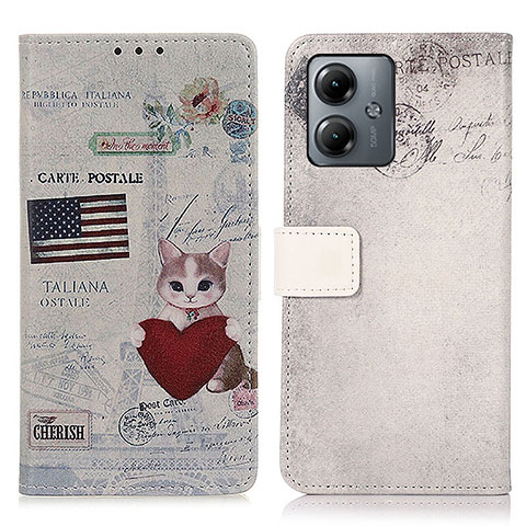 Funda de Cuero Cartera con Soporte Patron de Moda Carcasa D02Y para Motorola Moto G14 Gris