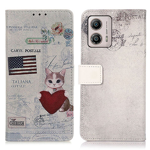 Funda de Cuero Cartera con Soporte Patron de Moda Carcasa D02Y para Motorola Moto G53y 5G Gris