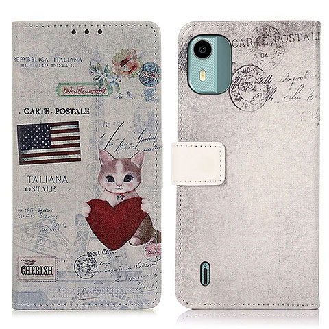 Funda de Cuero Cartera con Soporte Patron de Moda Carcasa D02Y para Nokia C12 Plus Gris