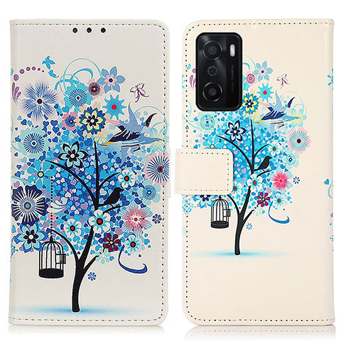 Funda de Cuero Cartera con Soporte Patron de Moda Carcasa D02Y para Oppo A55S 5G Azul