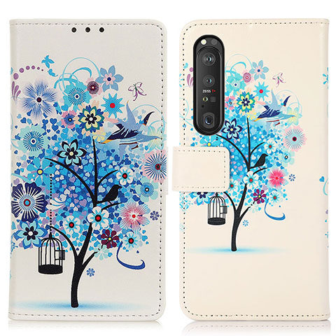 Funda de Cuero Cartera con Soporte Patron de Moda Carcasa D02Y para Sony Xperia 1 III Azul