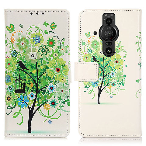 Funda de Cuero Cartera con Soporte Patron de Moda Carcasa D02Y para Sony Xperia PRO-I Verde