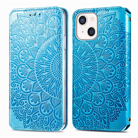 Funda de Cuero Cartera con Soporte Patron de Moda Carcasa H01 para Apple iPhone 13 Azul