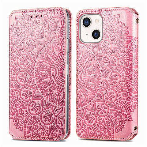 Funda de Cuero Cartera con Soporte Patron de Moda Carcasa H01 para Apple iPhone 13 Oro Rosa