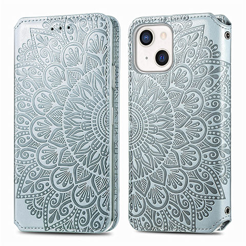 Funda de Cuero Cartera con Soporte Patron de Moda Carcasa H01 para Apple iPhone 13 Plata