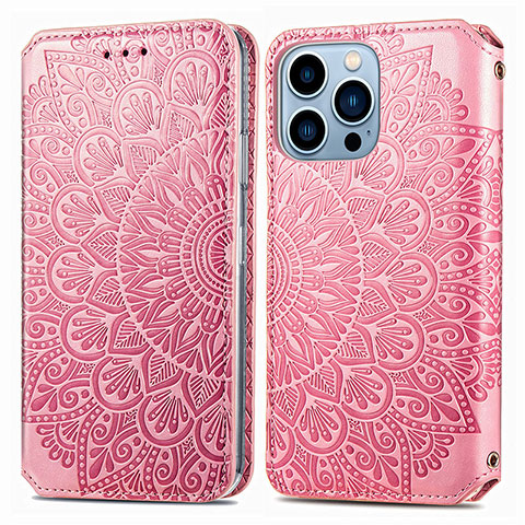 Funda de Cuero Cartera con Soporte Patron de Moda Carcasa H01 para Apple iPhone 13 Pro Oro Rosa