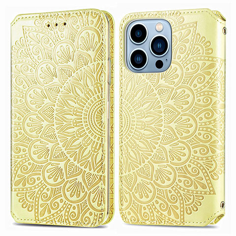 Funda de Cuero Cartera con Soporte Patron de Moda Carcasa H01 para Apple iPhone 14 Pro Amarillo