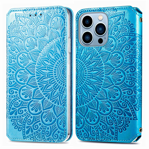 Funda de Cuero Cartera con Soporte Patron de Moda Carcasa H01 para Apple iPhone 14 Pro Azul