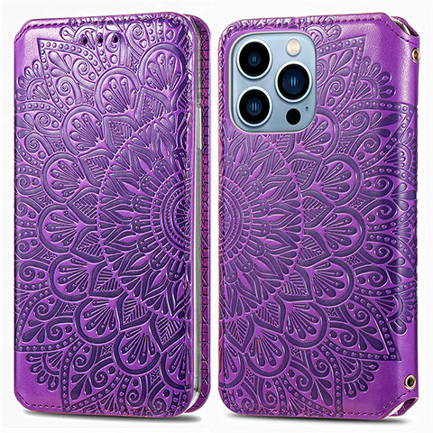 Funda de Cuero Cartera con Soporte Patron de Moda Carcasa H01 para Apple iPhone 14 Pro Morado