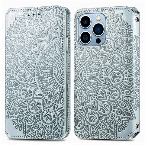 Funda de Cuero Cartera con Soporte Patron de Moda Carcasa H01 para Apple iPhone 14 Pro Plata