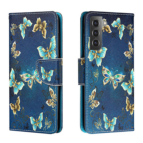 Funda de Cuero Cartera con Soporte Patron de Moda Carcasa H01X para Samsung Galaxy S22 Plus 5G Azul Real