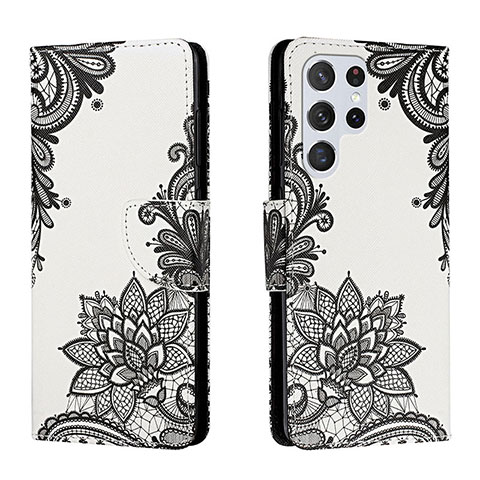 Funda de Cuero Cartera con Soporte Patron de Moda Carcasa H01X para Samsung Galaxy S24 Ultra 5G Gris Oscuro