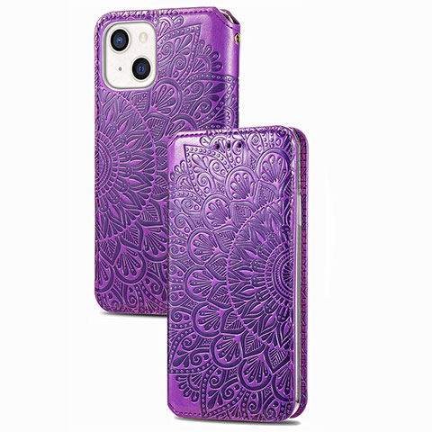 Funda de Cuero Cartera con Soporte Patron de Moda Carcasa H02 para Apple iPhone 13 Morado