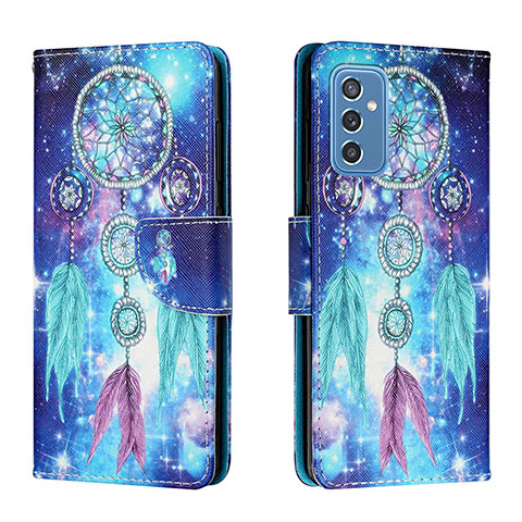 Funda de Cuero Cartera con Soporte Patron de Moda Carcasa H02X para Samsung Galaxy M52 5G Azul