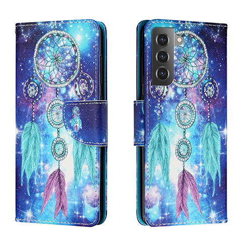 Funda de Cuero Cartera con Soporte Patron de Moda Carcasa H02X para Samsung Galaxy S22 5G Azul