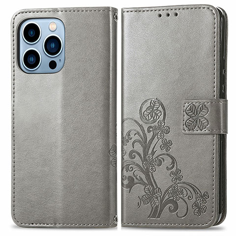 Funda de Cuero Cartera con Soporte Patron de Moda Carcasa H03 para Apple iPhone 15 Pro Max Gris