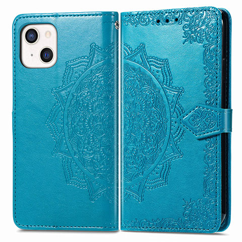 Funda de Cuero Cartera con Soporte Patron de Moda Carcasa H05 para Apple iPhone 13 Azul