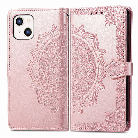 Funda de Cuero Cartera con Soporte Patron de Moda Carcasa H05 para Apple iPhone 13 Oro Rosa