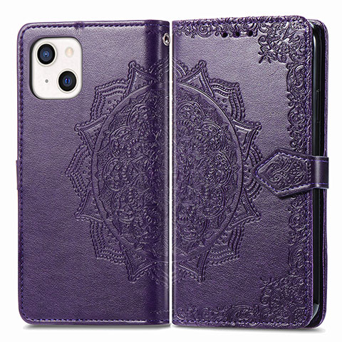 Funda de Cuero Cartera con Soporte Patron de Moda Carcasa H05 para Apple iPhone 15 Morado