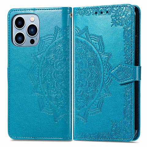 Funda de Cuero Cartera con Soporte Patron de Moda Carcasa H06 para Apple iPhone 13 Pro Azul