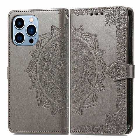 Funda de Cuero Cartera con Soporte Patron de Moda Carcasa H06 para Apple iPhone 13 Pro Gris