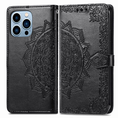 Funda de Cuero Cartera con Soporte Patron de Moda Carcasa H06 para Apple iPhone 14 Pro Max Negro